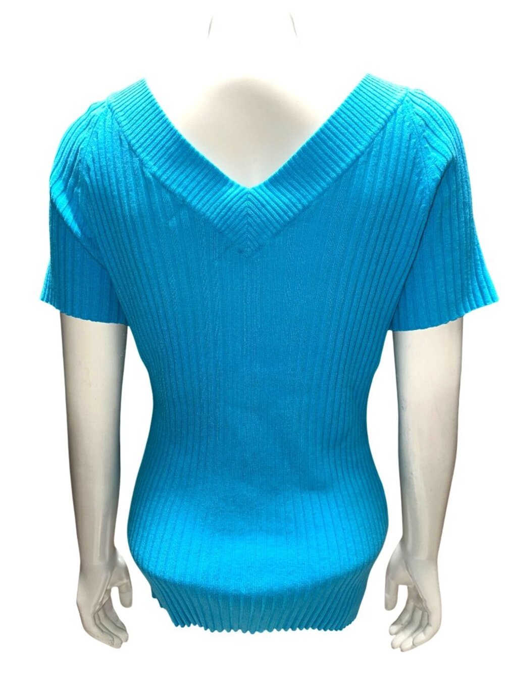 Chadwicks Size L Aqua Blue Ribbed Knit V Neck Sweater Top Coastal Citycore Style - Picture 5 of 8